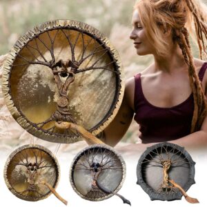 Yushifa Shaman Drum Shaman Drum Tree-of-Life Drum Handmade Shamanic Drum with Drum Stick Sound Healing Adult Drum