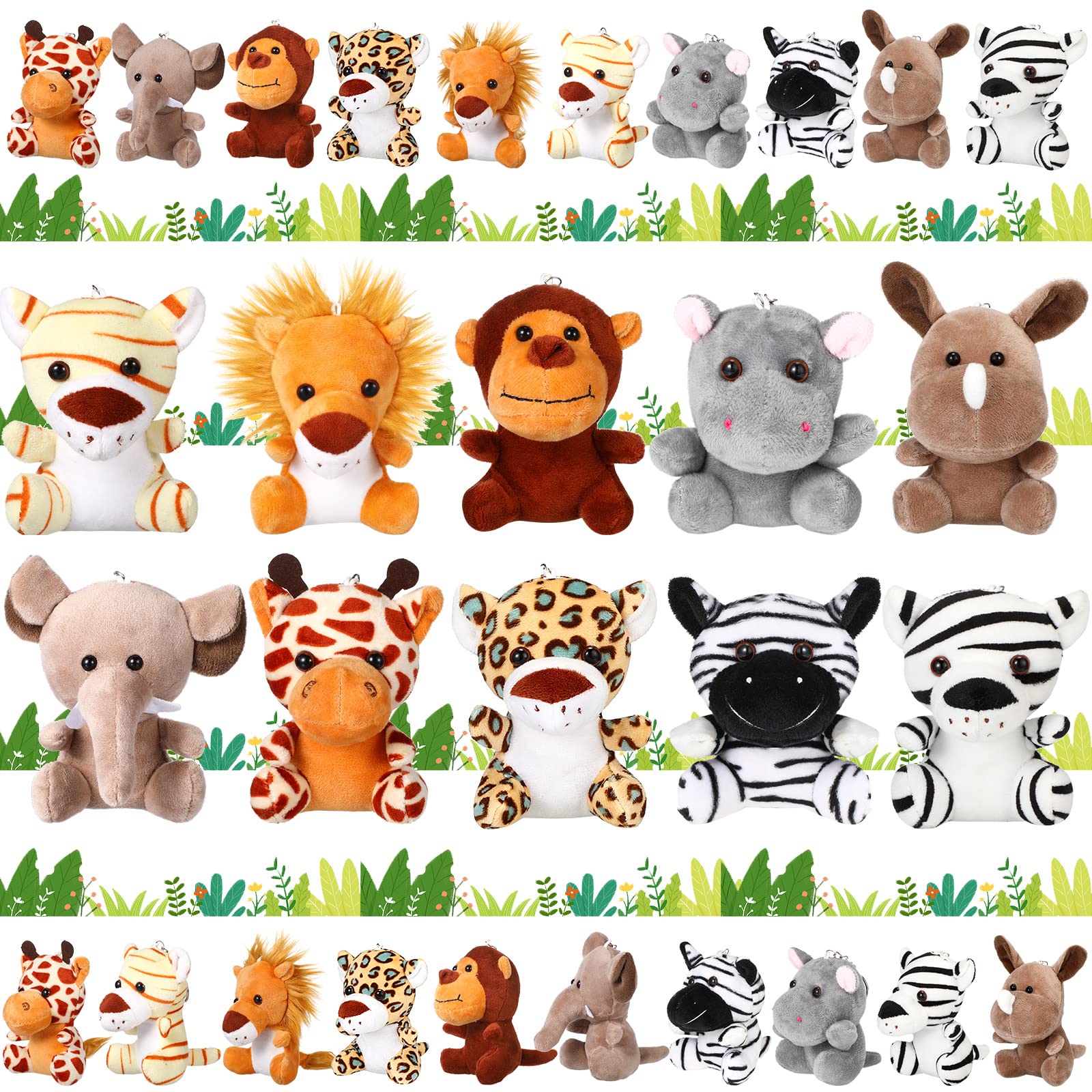 Leitee 10 Pieces Mini Plush Safari Stuffed Animals 4.8 Inch Small Jungle Animal Plush Bulk Lion Tiger Elephant Giraffe for Christmas Stockings Classroom Goodie Bag Gifts Plush Decor, 10 Styles