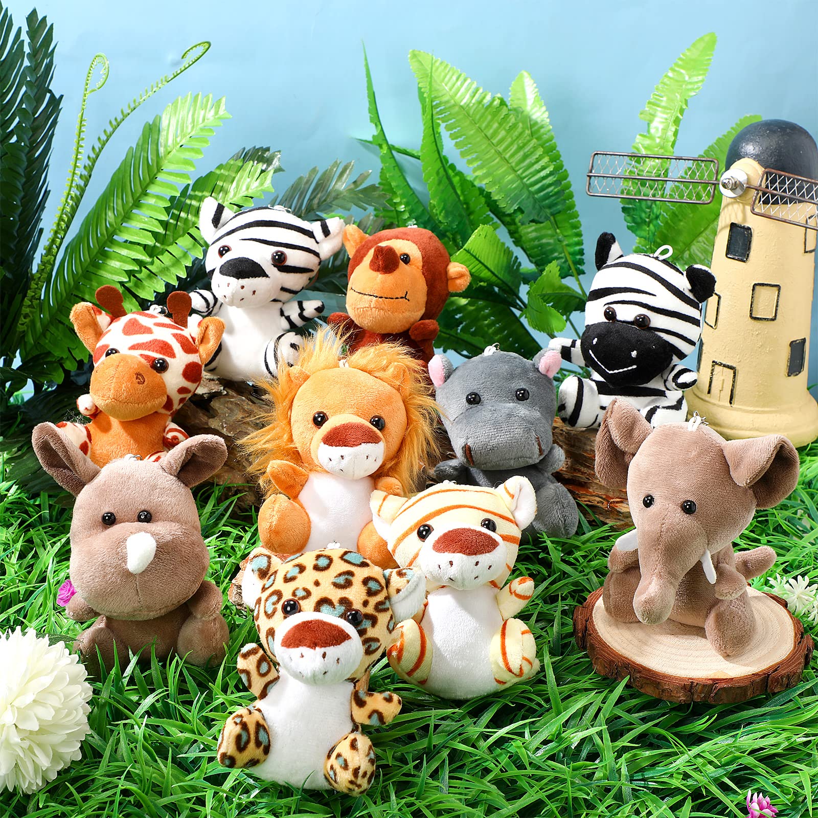 Leitee 10 Pieces Mini Plush Safari Stuffed Animals 4.8 Inch Small Jungle Animal Plush Bulk Lion Tiger Elephant Giraffe for Christmas Stockings Classroom Goodie Bag Gifts Plush Decor, 10 Styles