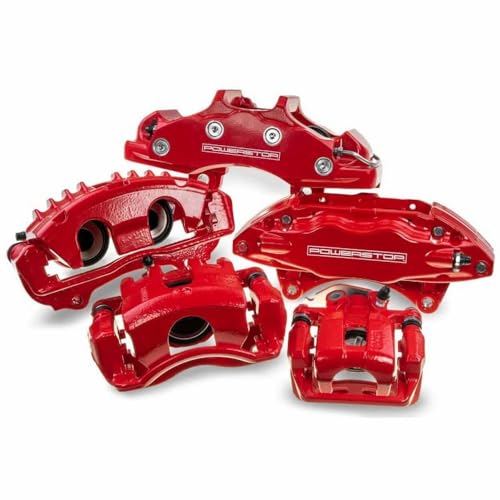 Power Stop Front S5044EB Pair of High-Temp Red Powder Coated Calipers For Town & Country, Grand Caravan, Nitro, Liberty, Wrangler, Wrangler, Ram C/V, VW Routan [Model Specific]