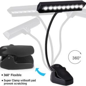 Music Stand Light, 9 LED Professional Musician Clip On Piano Lights, Adjustable Neck Rechargeable USB Orchestra Light Book Lamp, Great for Piano, Voilin, Orchestra, Podium, Desk and Bed Headboard