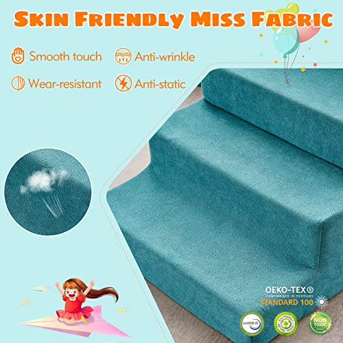 jela Toddlers Climbing Toys Indoor, Toddler Climbing Toys Indoor Playset, Safe Soft Foam Climbing Blocks with Slide Stairs, Climbing Toys for Toddlers Luxury Miss Fabric, Soft Couch Slide (Lightblue)