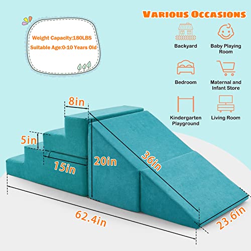 jela Toddlers Climbing Toys Indoor, Toddler Climbing Toys Indoor Playset, Safe Soft Foam Climbing Blocks with Slide Stairs, Climbing Toys for Toddlers Luxury Miss Fabric, Soft Couch Slide (Lightblue)