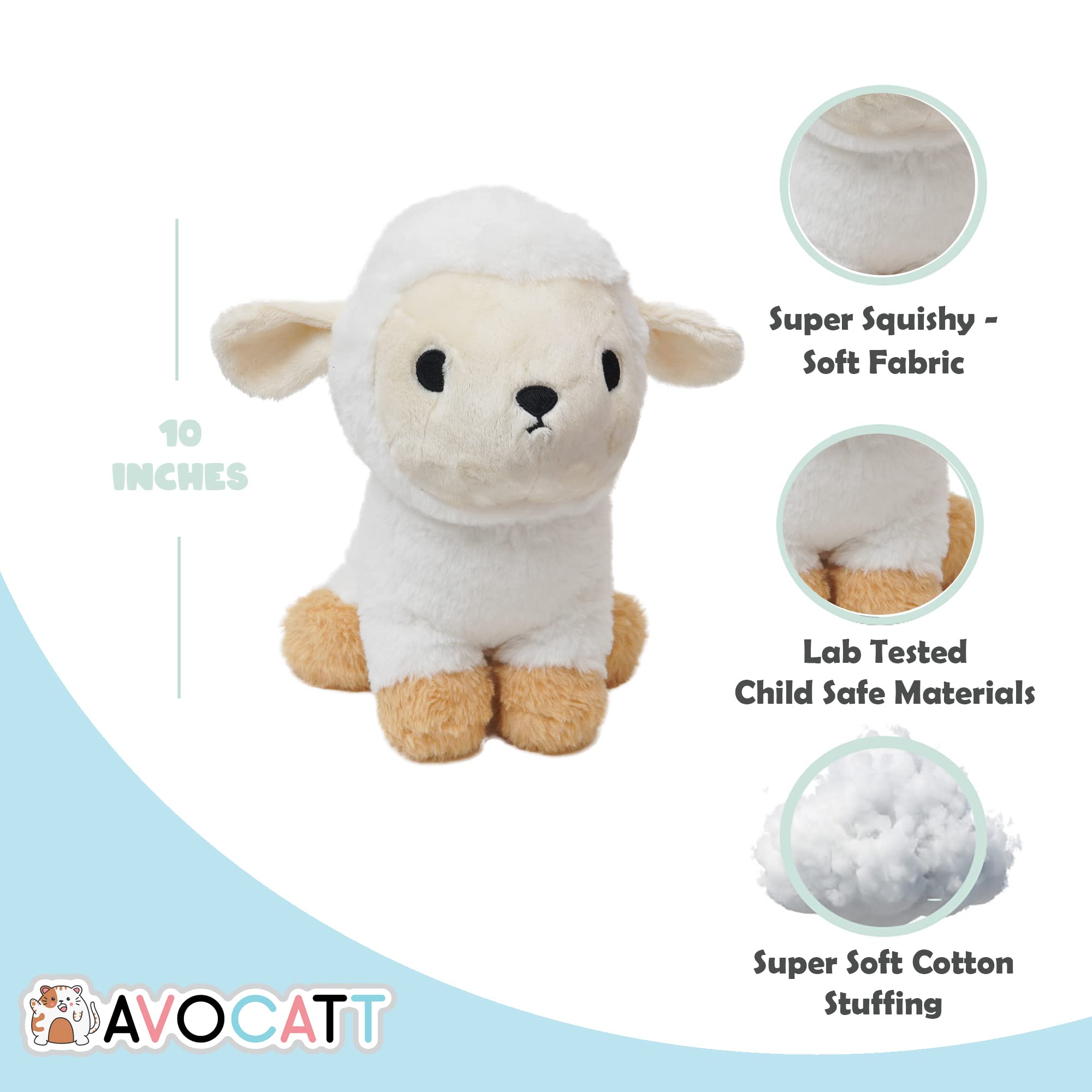 Avocatt White Sheep Plushie Toy - 10 Inches Stuffed Animal Plush - Plushy and Squishy Sheep with Soft Fabric and Stuffing - Cute Toy Gift for Boys and Girls