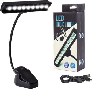 music stand light, 9 led professional musician clip on piano lights, adjustable neck rechargeable usb orchestra light book lamp, great for piano, voilin, orchestra, podium, desk and bed headboard