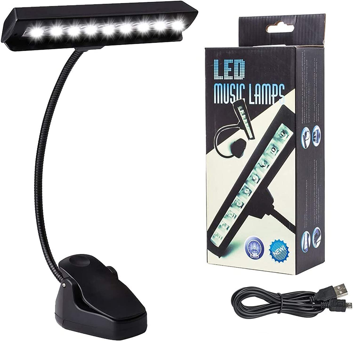 Music Stand Light, 9 LED Professional Musician Clip On Piano Lights, Adjustable Neck Rechargeable USB Orchestra Light Book Lamp, Great for Piano, Voilin, Orchestra, Podium, Desk and Bed Headboard