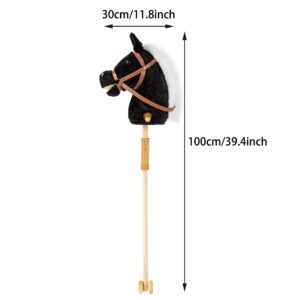 Morytale Stick Hobby Horse Riding Toy, Plush Stick Horse for Toddlers Ages 3+, Horses Ride on Toy Fun Pretend Play with Wooden Wheels and Real Pony Clip-Clop Sounds Black 39 Inches