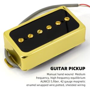 Ogdni P90 Pickup Set,Alnico V Single Coil Bridge & Neck Pickups for Les Paul P90 Style Humbucker Size Electric Guitar (Gold)