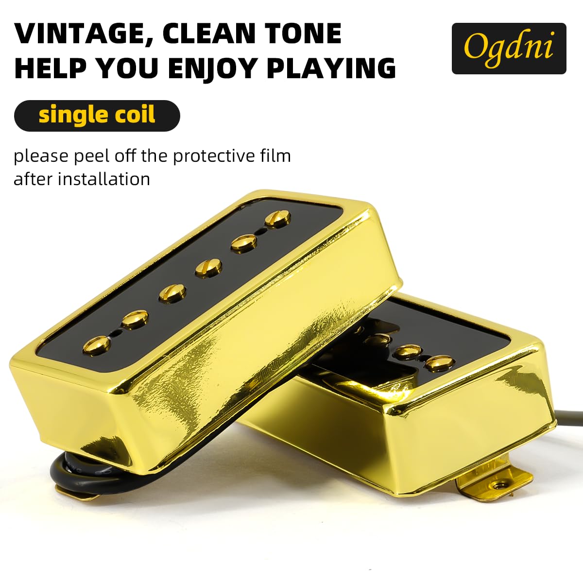 Ogdni P90 Pickup Set,Alnico V Single Coil Bridge & Neck Pickups for Les Paul P90 Style Humbucker Size Electric Guitar (Gold)