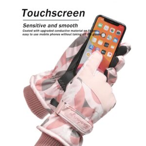 SPOTFISH Camo Gloves Women Pink Ski Gloves for Women Waterproof Touchscreen Thick Warm Winter Gloves Snowboarding Gloves for Womens(Camo Pink, One Size)