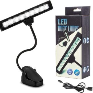 Music Stand Light, 9 LED Professional Musician Clip On Piano Lights, Adjustable Neck Rechargeable USB Orchestra Light Book Lamp, Great for Piano, Voilin, Orchestra, Podium, Desk and Bed Headboard