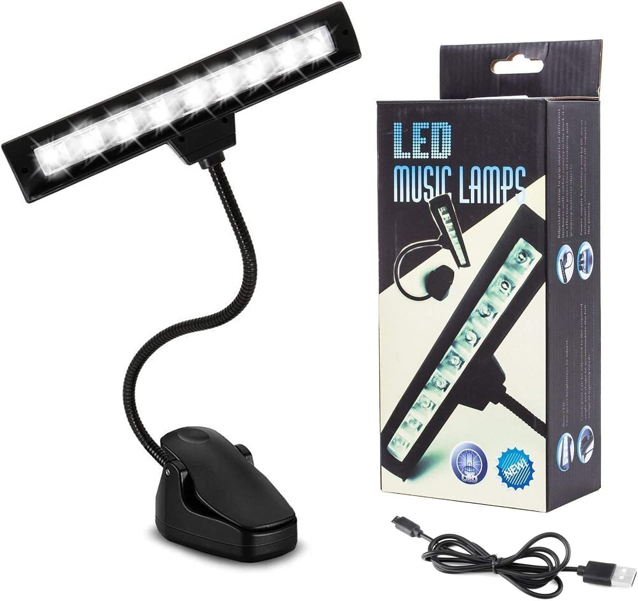 Music Stand Light, 9 LED Professional Musician Clip On Piano Lights, Adjustable Neck Rechargeable USB Orchestra Light Book Lamp, Great for Piano, Voilin, Orchestra, Podium, Desk and Bed Headboard