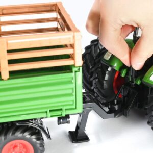 Remote Control Tractor and Trailer Set RC Kids Tractor Toy Front Loader Farm Truck Toddler Farm Toys with Lights and Sound, Metal Cab, 8 Wheels RC Toys Boys Gift for 3 4 5 6 7 8 Years Old