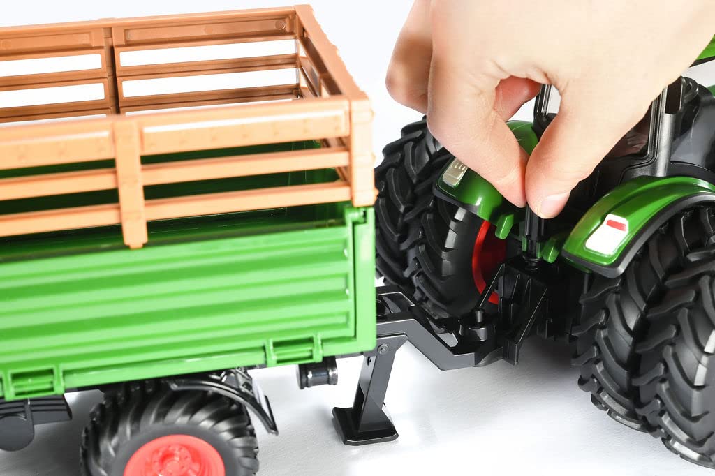 Remote Control Tractor and Trailer Set RC Kids Tractor Toy Front Loader Farm Truck Toddler Farm Toys with Lights and Sound, Metal Cab, 8 Wheels RC Toys Boys Gift for 3 4 5 6 7 8 Years Old