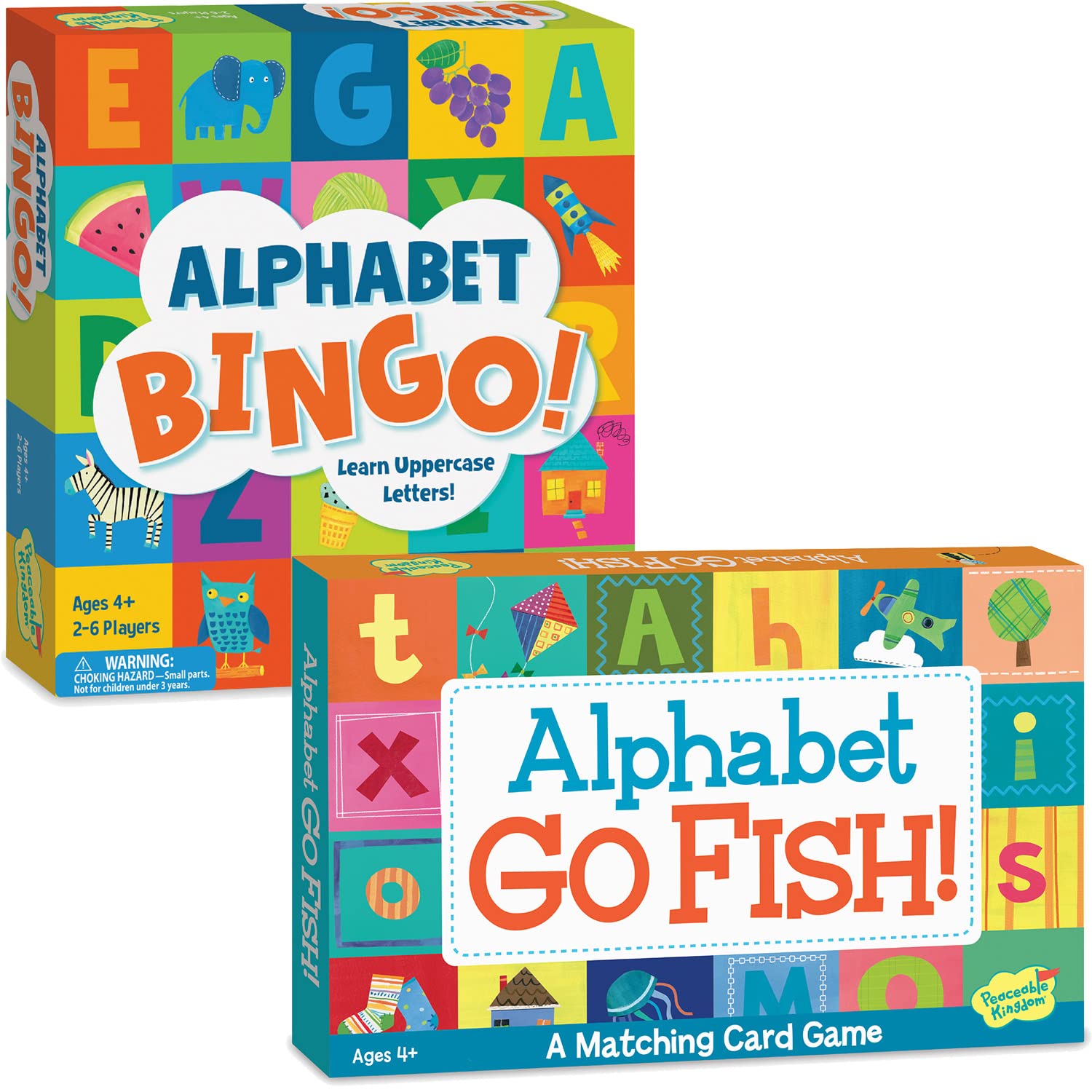 Peaceable Kingdom Alphabet Bingo and Alphabet Go Fish Educational Games for Kids