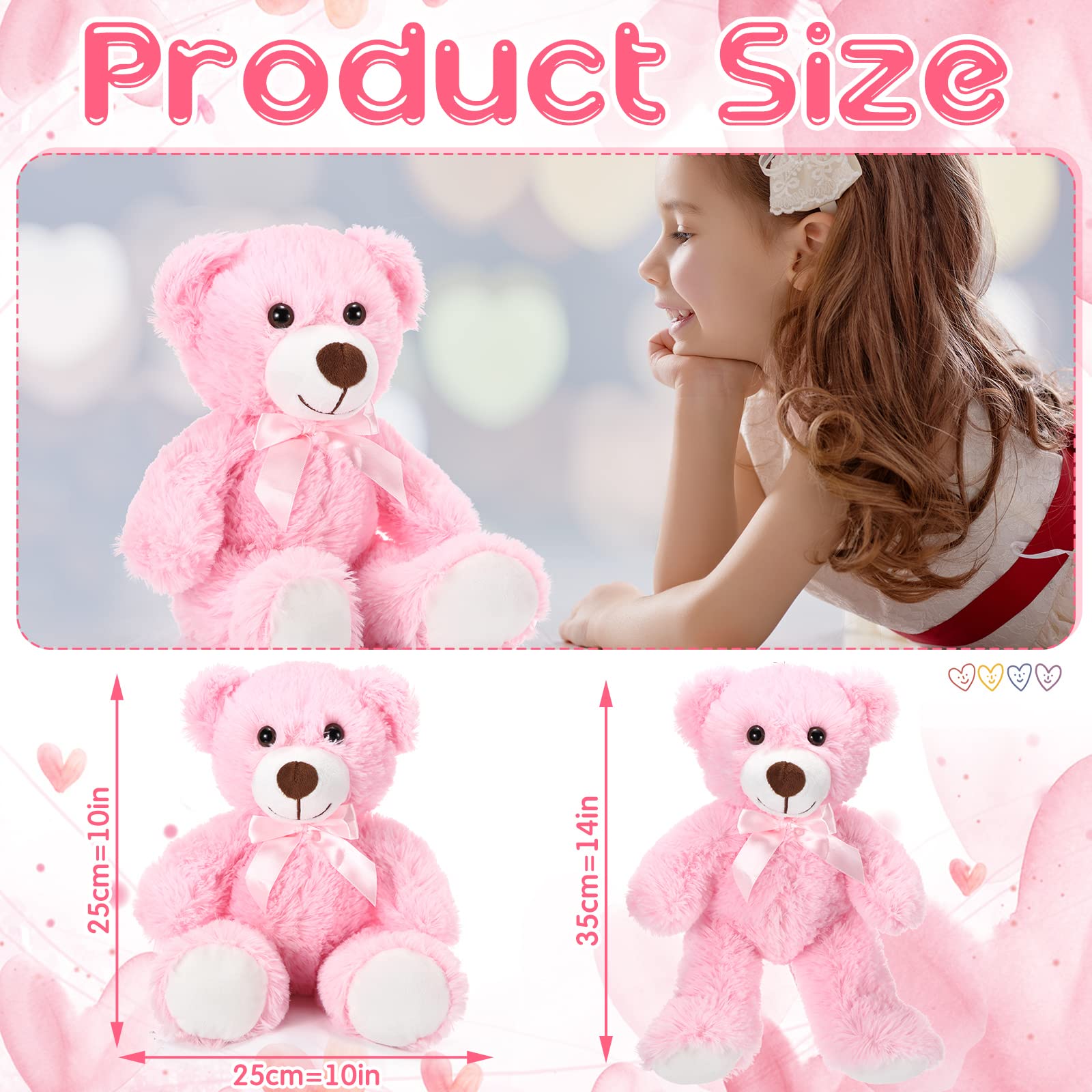 Aoriher 6 Pieces Bear Bulk Stuffed Animal Baby Shower Bear Plush Toys Soft Cute Bear Easter Graduation Gifts Sleeping and Playing Decorations(Pink, Long Plush)