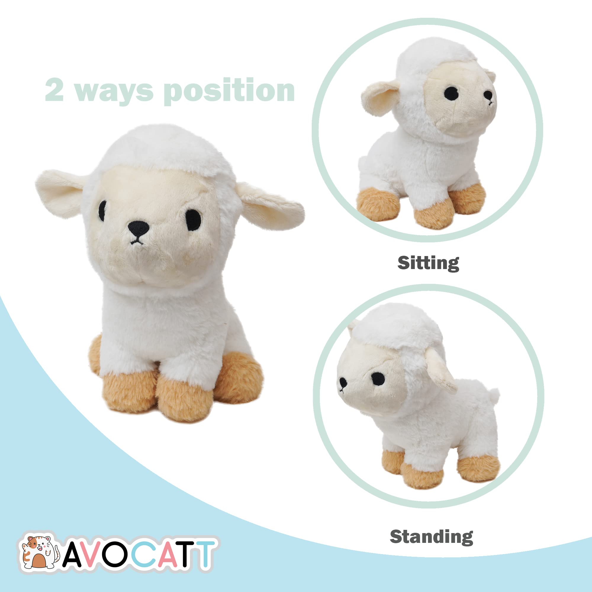 Avocatt White Sheep Plushie Toy - 10 Inches Stuffed Animal Plush - Plushy and Squishy Sheep with Soft Fabric and Stuffing - Cute Toy Gift for Boys and Girls