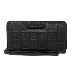 steve madden large zip around wristlet wallet (blk multi logo)