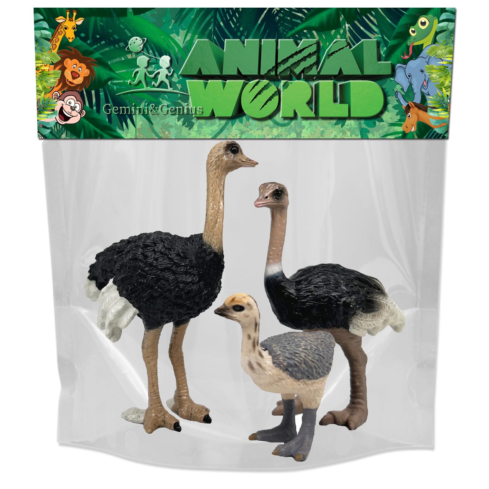 Gemini&Genius Ostrich Animal Action Figure Toys, Ostrich Animal Figurines Jungle Animal Playset Gift, Educational, Cake Toppers, Party Supplies, Animal Toy Set for Kids Ages 3+