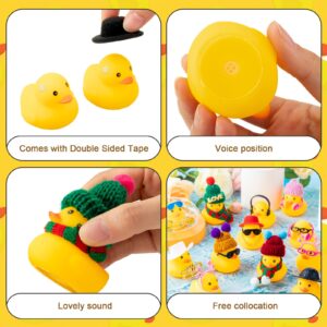 50 Sets Rubber Duck Cute Rubber Duck Bath Party Toys Bathtub Toys Shower Car Dashboard Decorations with Mini Sunglasses Swim Tube Hat Necklace Scarf Earphone Crown Instrument Hair Clips (Yellow)