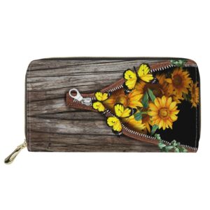 horeset sunflower butterfly print pu leather clutch wallet for women girls novelty card holder organizer fashion long purse