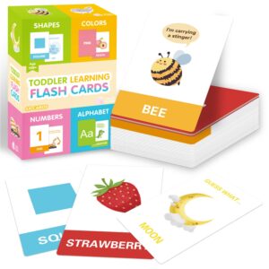 TAOZI&LIZHI Toddler Flash Cards, Set of 64 Letters, Colors, Shapes, Numbers, Animal and Fruits, Alphabet Learning Toy Educational Preschool Toddler Flashcards