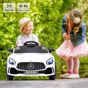 JOINATRE 12V Kids Ride on Car, Licensed Mercedes Benz AMG GTR Electric Cars, Battery Powered Ride on Toys with Remote Control, 3 Speeds, Music, LED Lights and Safety Belt, White