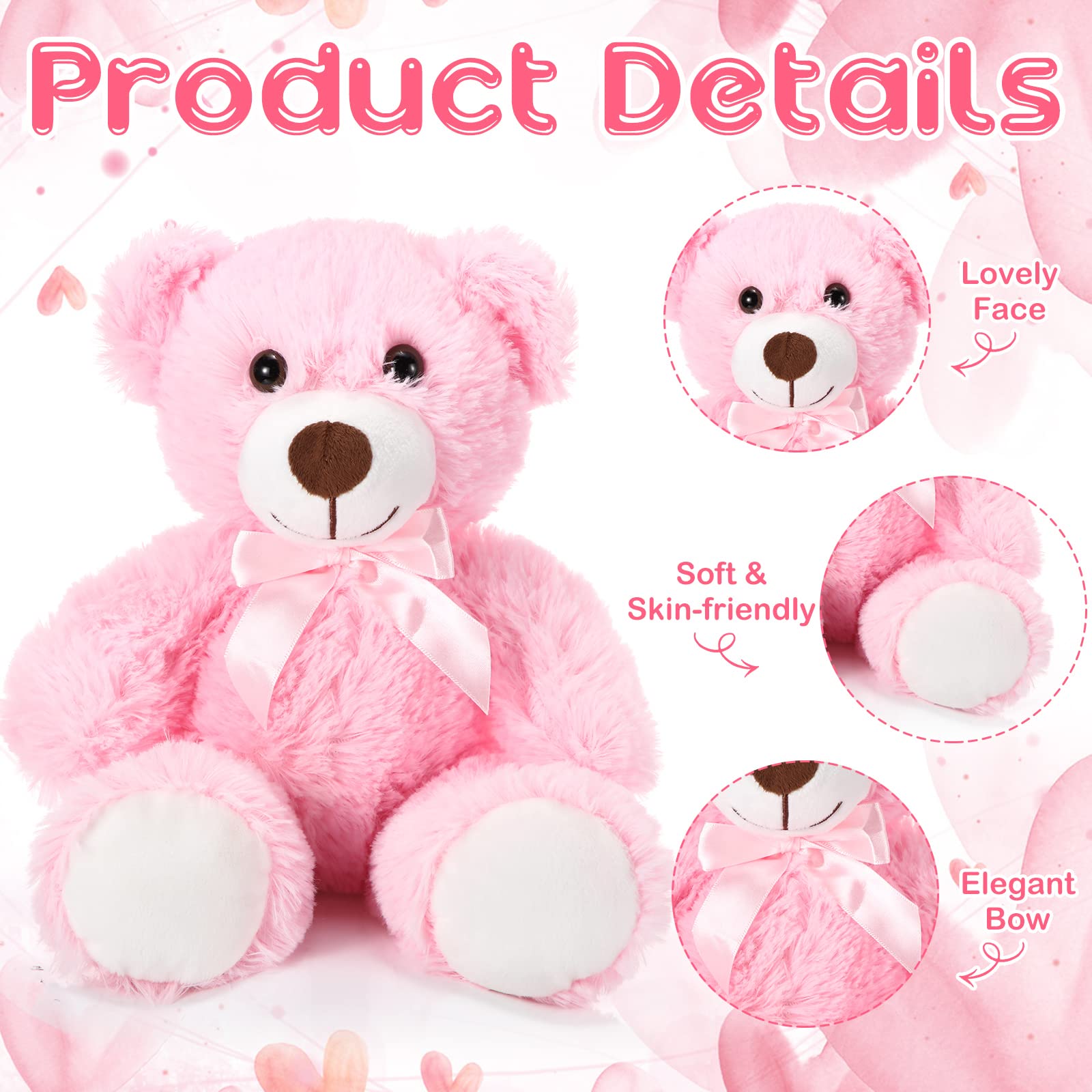 Aoriher 6 Pieces Bear Bulk Stuffed Animal Baby Shower Bear Plush Toys Soft Cute Bear Easter Graduation Gifts Sleeping and Playing Decorations(Pink, Long Plush)