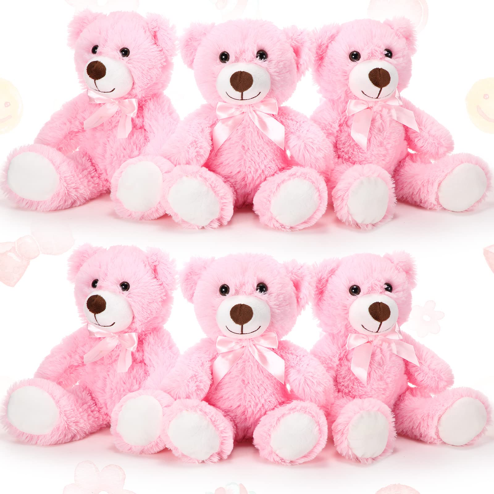 Aoriher 6 Pieces Bear Bulk Stuffed Animal Baby Shower Bear Plush Toys Soft Cute Bear Easter Graduation Gifts Sleeping and Playing Decorations(Pink, Long Plush)