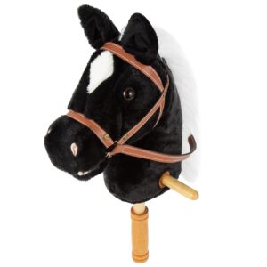 Morytale Stick Hobby Horse Riding Toy, Plush Stick Horse for Toddlers Ages 3+, Horses Ride on Toy Fun Pretend Play with Wooden Wheels and Real Pony Clip-Clop Sounds Black 39 Inches