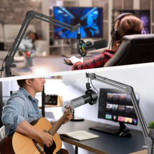 FIFINE Recording Microphone and Heavy Duty Boom Arm, USB Studio Mic,PC Podcast Microphone with Monitor Headphone Jack, Four Pickup Patterns for Vocals YouTube Streaming Gaming ASMR Zoom (K690+BM63)