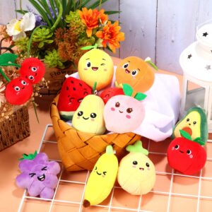 12 Pieces Cute Fruit Plush Toys Colorful Stuffed Fruits Soft Mini Avocado Strawberry Orange Pineapple Peach Lemon Stuffed Doll for Kids Keychain Handbag Pendant Birthday Valentine's Day Party Favors