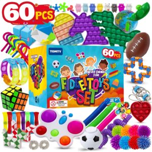 (60 pcs) fidget toys fidgets sensory toys pop its it party favors figette toy pack bulk box stress autism autistic for kids children boys girls adults gifts set mini carnival treasure classroom prizes