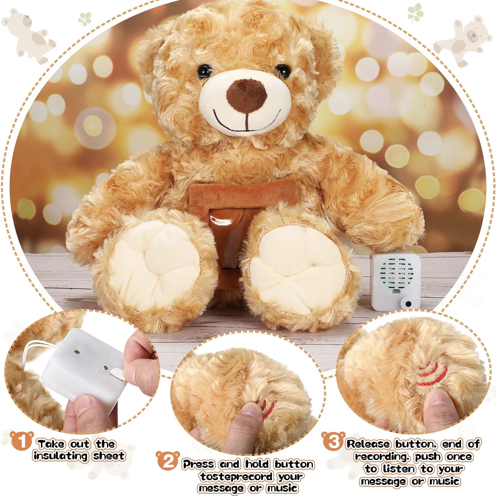 Leyndo Bear with Voice Recording Remembrance Stuffed Animal with Picture Recordable Messages Memorial Toy for Baby Shower Birthday Gift, Recording Gifts(Brown, 12 Inch)