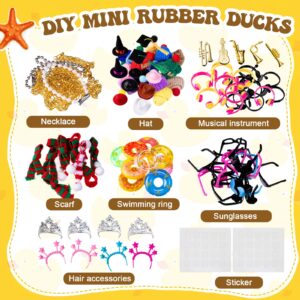 50 Sets Rubber Duck Cute Rubber Duck Bath Party Toys Bathtub Toys Shower Car Dashboard Decorations with Mini Sunglasses Swim Tube Hat Necklace Scarf Earphone Crown Instrument Hair Clips (Yellow)