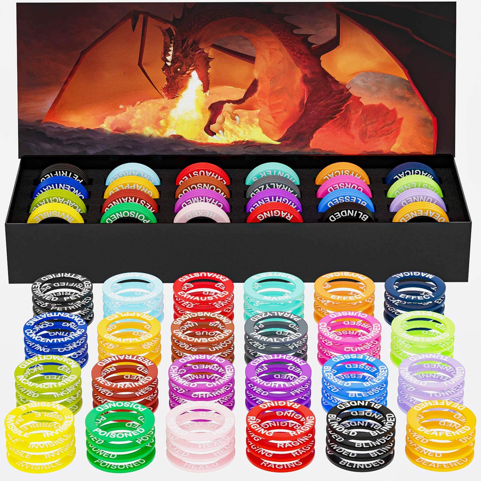 DND Miniatures Condition Markers Set-96 Rings Dungeons &Dragons 5e Edition Pathfinder RPG