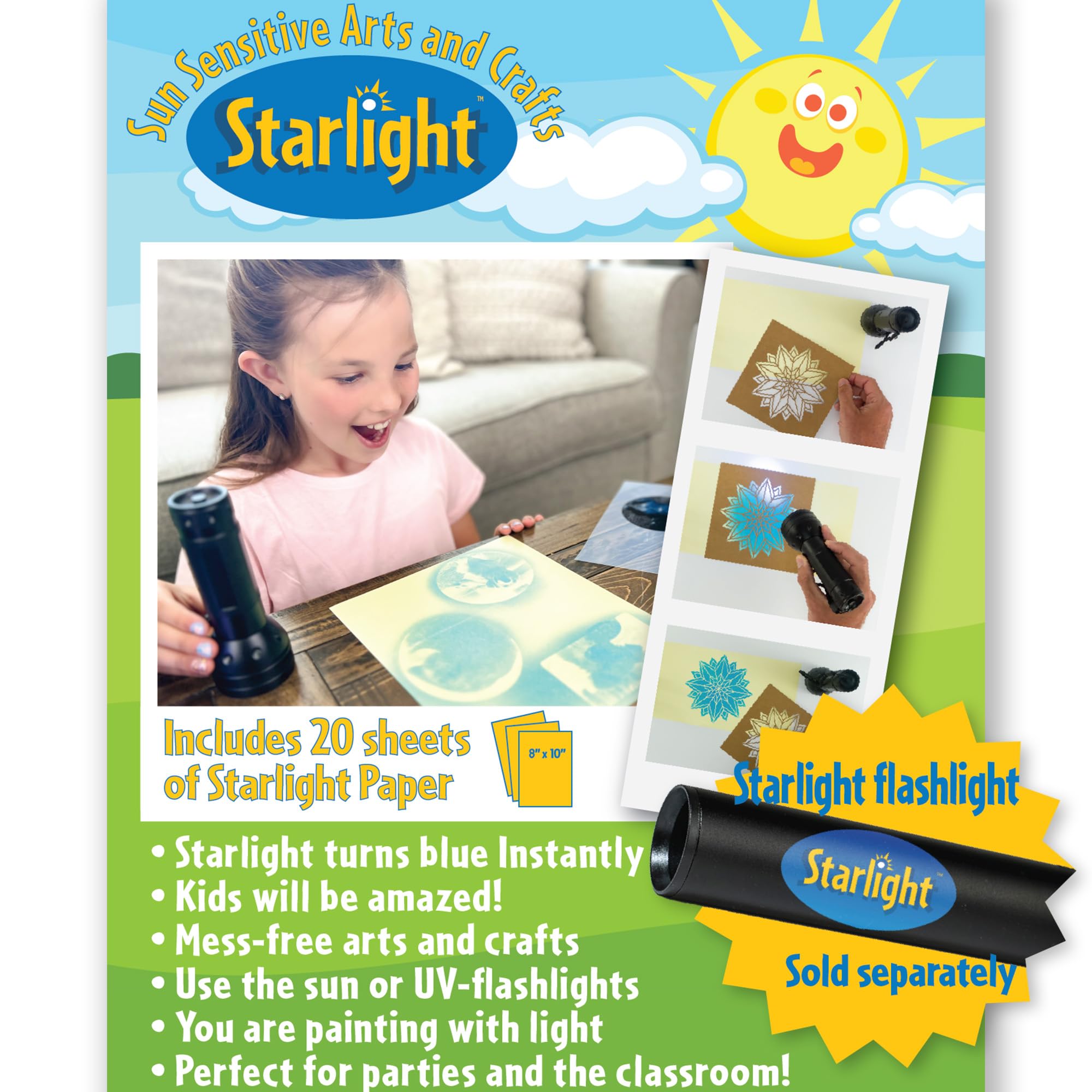 Starlight Cyanotype Kit | Instant 8"x10" Cyanotype Paper – No Water Needed | Sun Printing Kit for Kids, Crafts & Science – 20 Sheets of Sun Paper