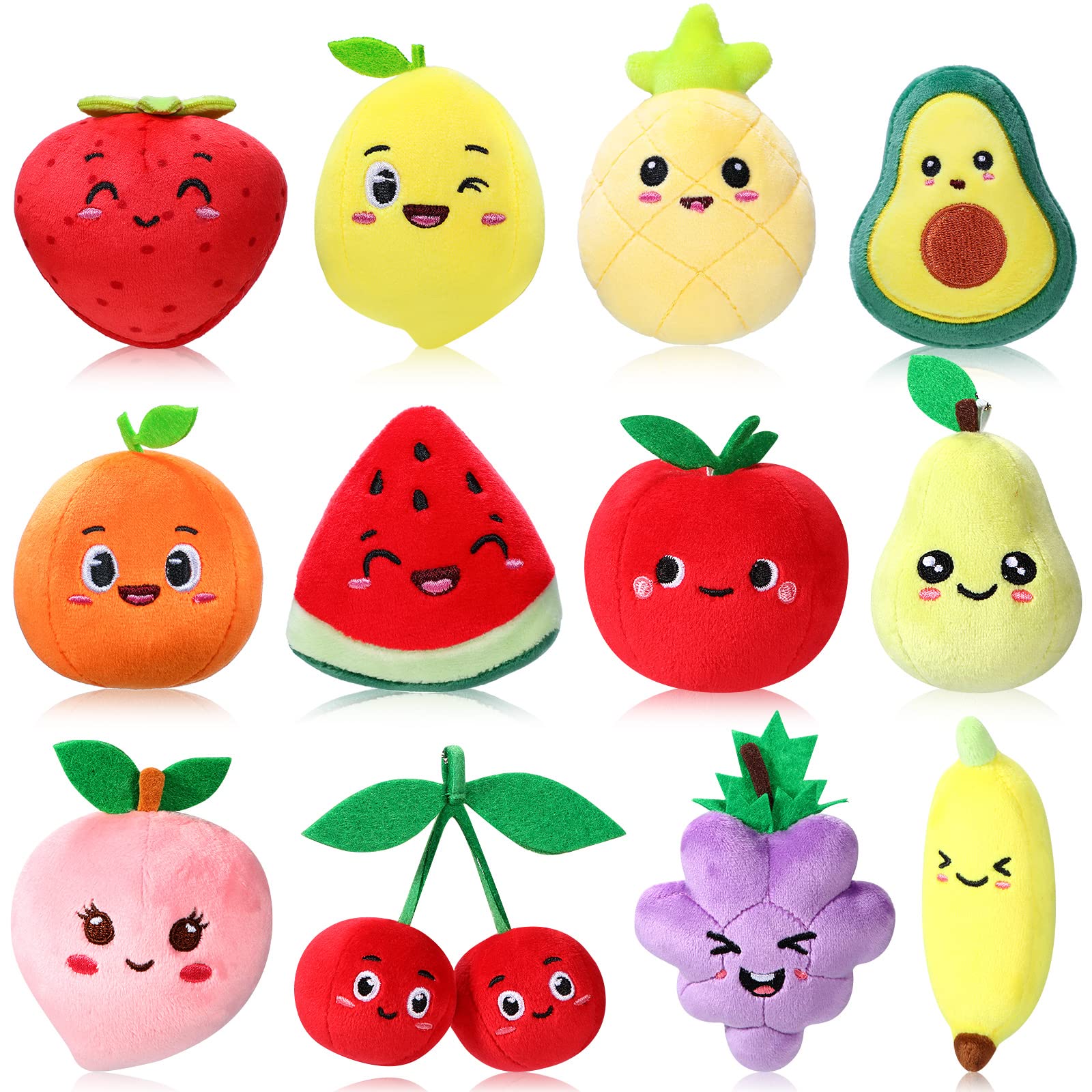 12 Pieces Cute Fruit Plush Toys Colorful Stuffed Fruits Soft Mini Avocado Strawberry Orange Pineapple Peach Lemon Stuffed Doll for Kids Keychain Handbag Pendant Birthday Valentine's Day Party Favors