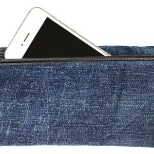 Up-cycling Blue Denim Tri-fold Large Capacity Long Wallet Wristlet Purse Clutch for Women (Dark)