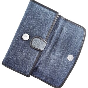 Up-cycling Blue Denim Tri-fold Large Capacity Long Wallet Wristlet Purse Clutch for Women (Dark)