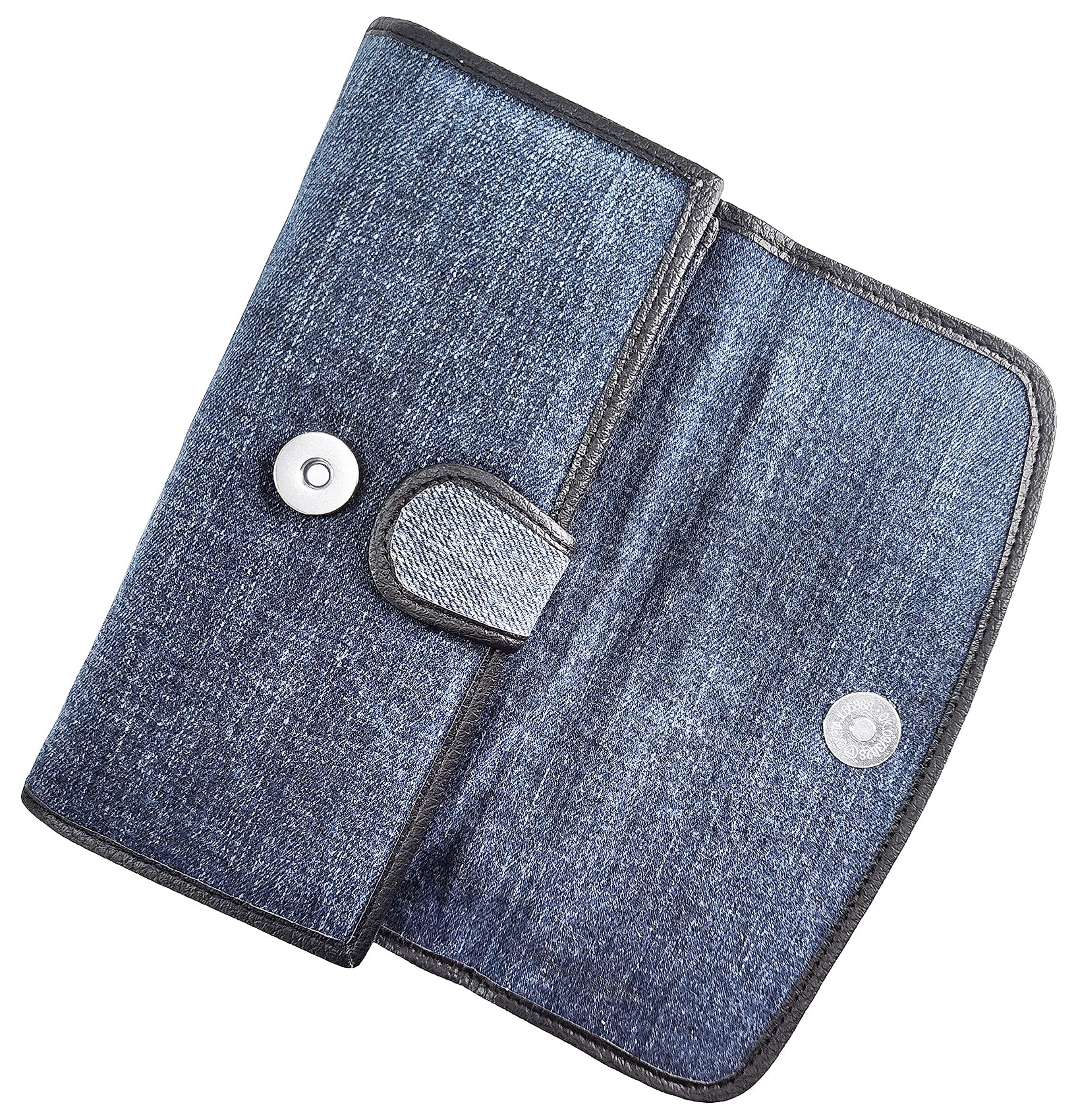 Up-cycling Blue Denim Tri-fold Large Capacity Long Wallet Wristlet Purse Clutch for Women (Dark)