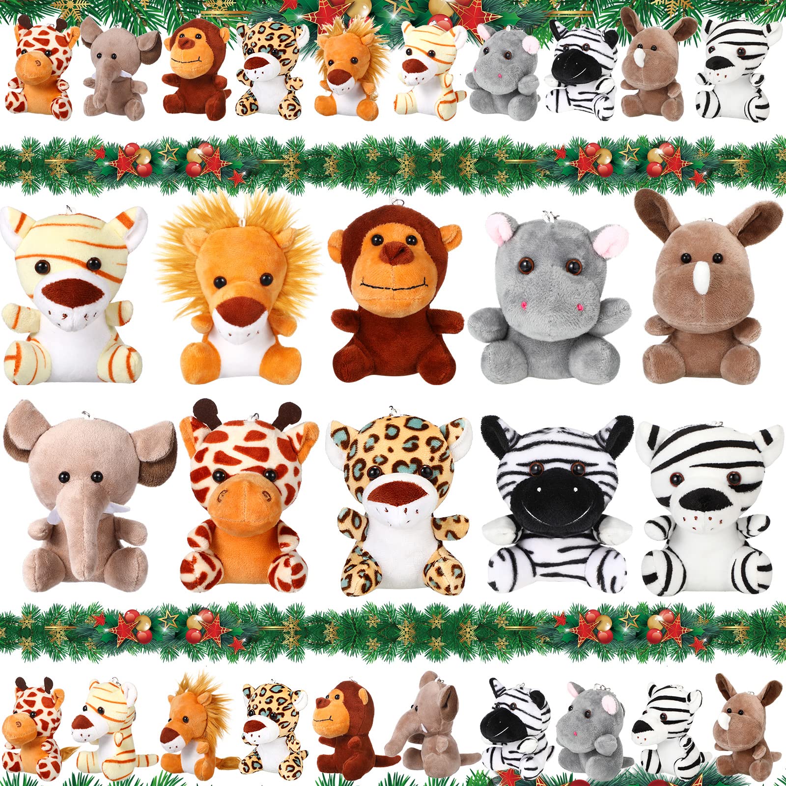 20 Pcs Mini Stuffed Forest Animals 4.8 Inch Cute Jungle Animal Plush Lion Tiger Elephant Giraffe Toys Set for Safari Animal Themed Party Kindergarten Fun Teacher Student Achievement Award, 10 Styles