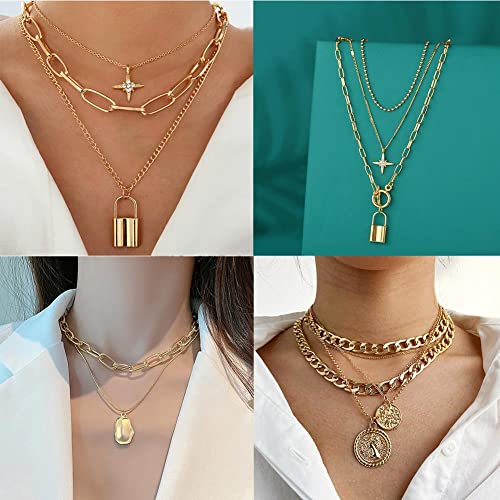 CONGYING 46 Pcs Gold Jewelry Set with 11Pcs Necklace, 11 Pcs anklet and 18 Pcs Earring Ear Cuff,6Hoop Earrings for Women Fashion Indie Costume Jewerly Pack for Friendship Party Gift