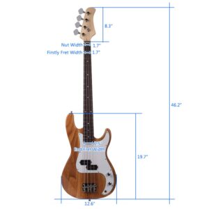 Vasitelan Electric Bass Guitar Full Size 4 String 46 Inch Bass (Burly Wood)