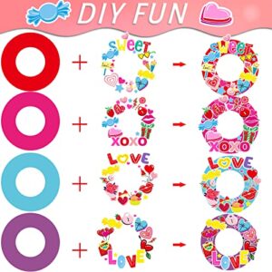 chiazllta 24 Pcs Valentine's Day Wreath Craft for Kids, Preschool DIY Valentines Paper Art Craft Kit with Hearts Stickers Bulk Classroom Home Indoor Game Activities