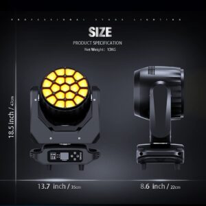 SHEHDS Moving Head Lights LED 19X20W Beam/Wash/Zoom/Dazzle/Strobe Effect RGBW 4in1 Big Bee Eye Stage Lights 4-45°Beam Angle CTO Mode DMX Control Professional DJ Lights for Christmas Club Wedding