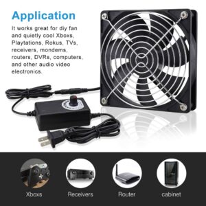 Wathai 120mm 140mm 5 inch AC Powered Fan 12V with 110V - 240V Variable Speed Controller AC Plug for DIY Biltong Box Reptile Aquarium Receiver DVR Playstation Xbox Computer Cabinet Cooling 2 Pack