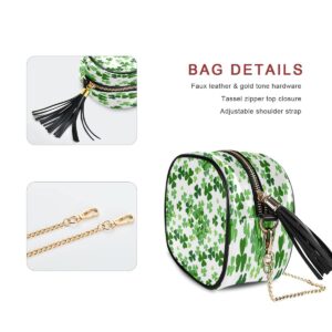 ALAZA Clover Leaves Shamrock Leaf Luck PU Leather Small Women Crossbody Shoulder Bag Purse Wallet with Adjustable Chain Strap