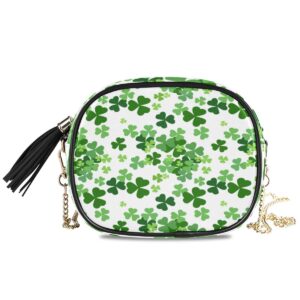 ALAZA Clover Leaves Shamrock Leaf Luck PU Leather Small Women Crossbody Shoulder Bag Purse Wallet with Adjustable Chain Strap