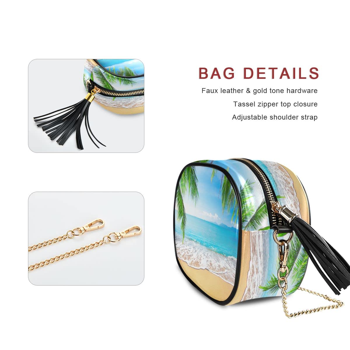 ALAZA Tropical Beach Palm Tree PU Leather Small Women Crossbody Shoulder Bag Purse Wallet with Adjustable Chain Strap